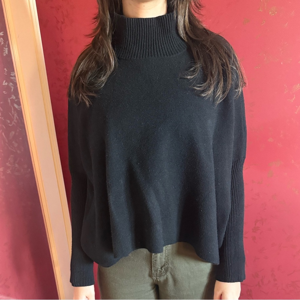 POL L Black Cropped Sweater Cotton & Angora Mock Turtleneck